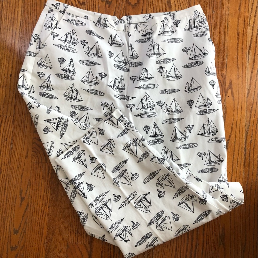 KATE HILL Casual Black & White SAILBOATS Pants Size 16